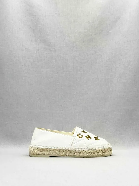 CHANEL Espadrille White Loafers 36