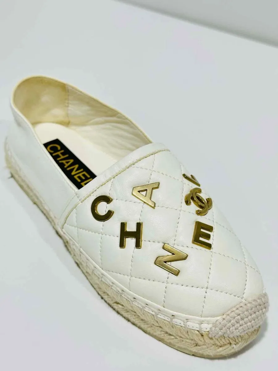 CHANEL Espadrille White Loafers 36