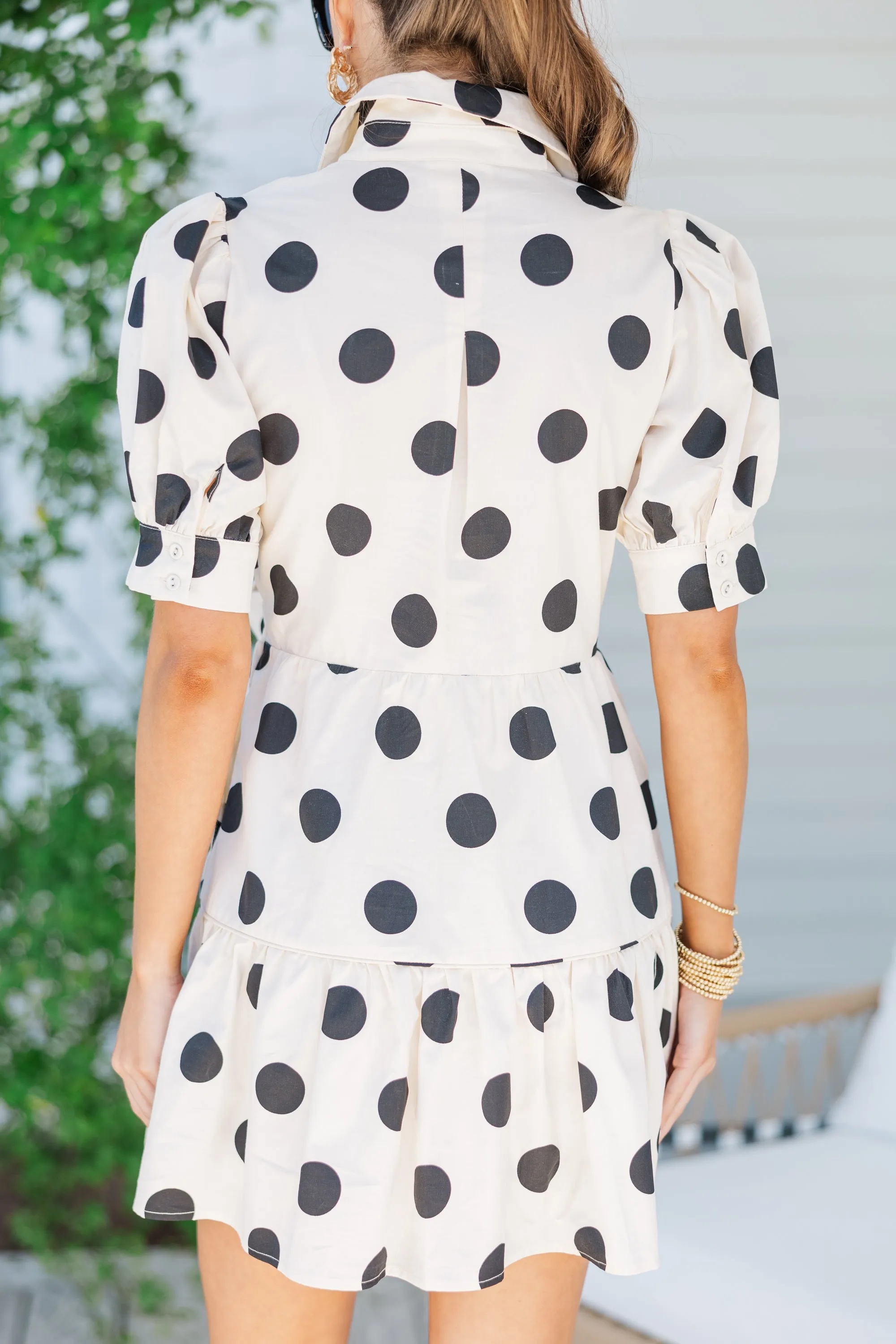 Clear To See Ecru Polka Dot Dress