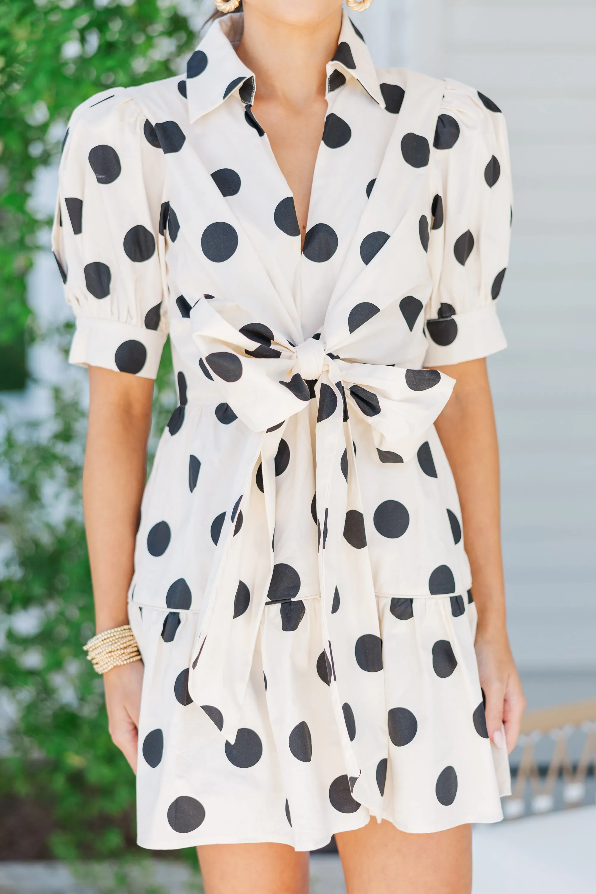 Clear To See Ecru Polka Dot Dress