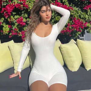 Curve Envy Ribbed Long Sleeve Romper