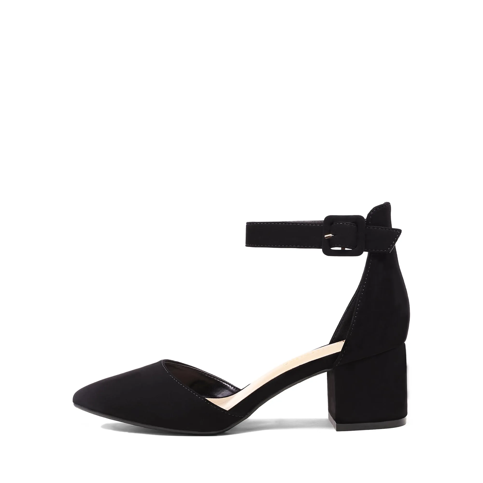 DREAM PAIRS Womens Low Heel Pump Shoes, Black/Nubuck - 8 (Annee)