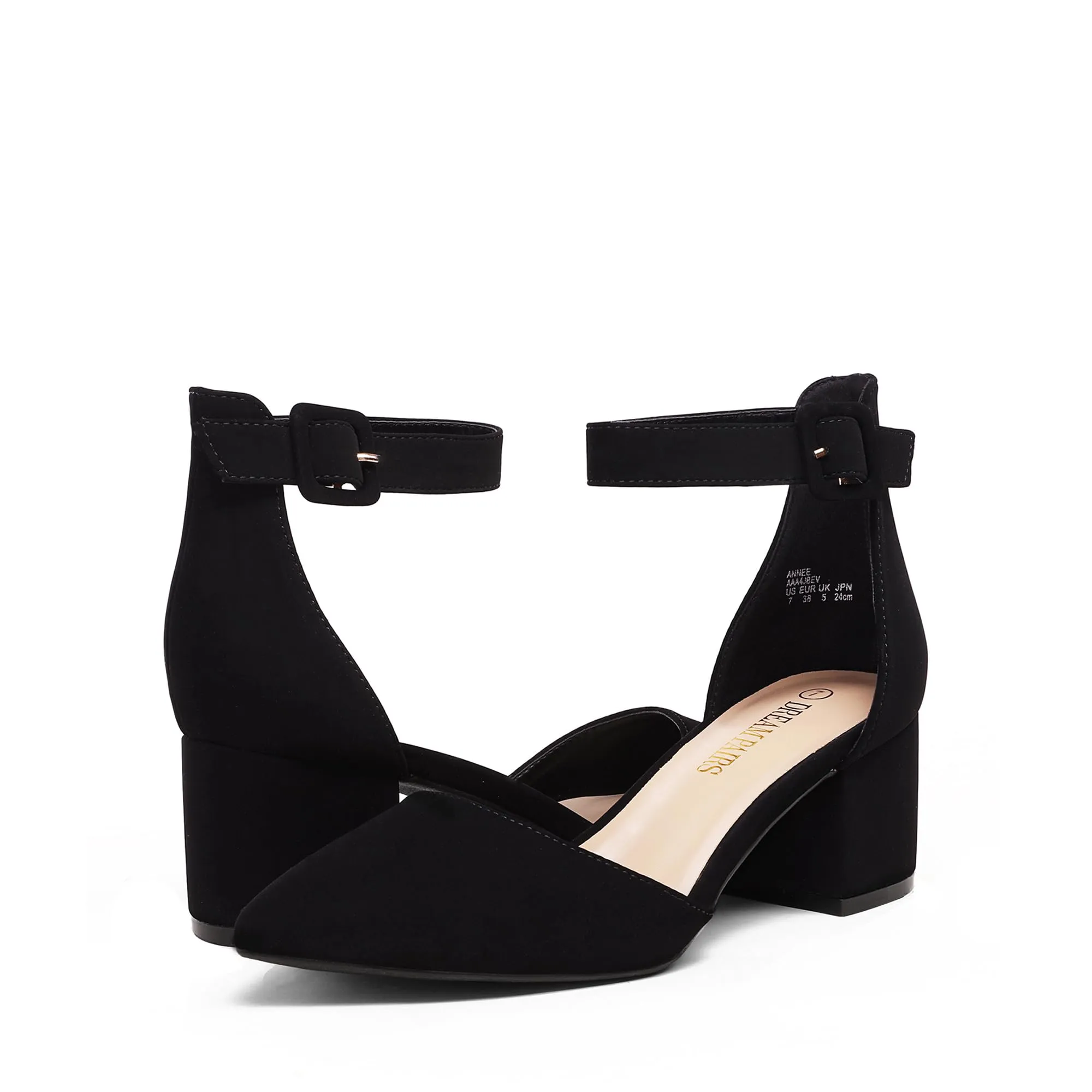 DREAM PAIRS Womens Low Heel Pump Shoes, Black/Nubuck - 8 (Annee)