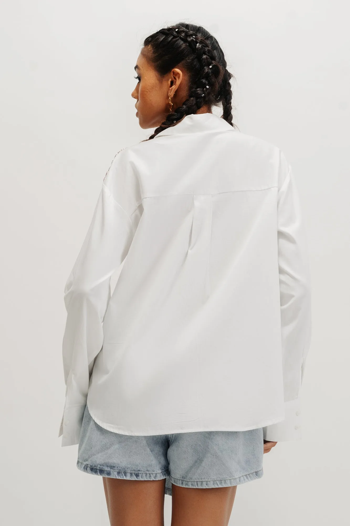 Embellised Button White Shirt