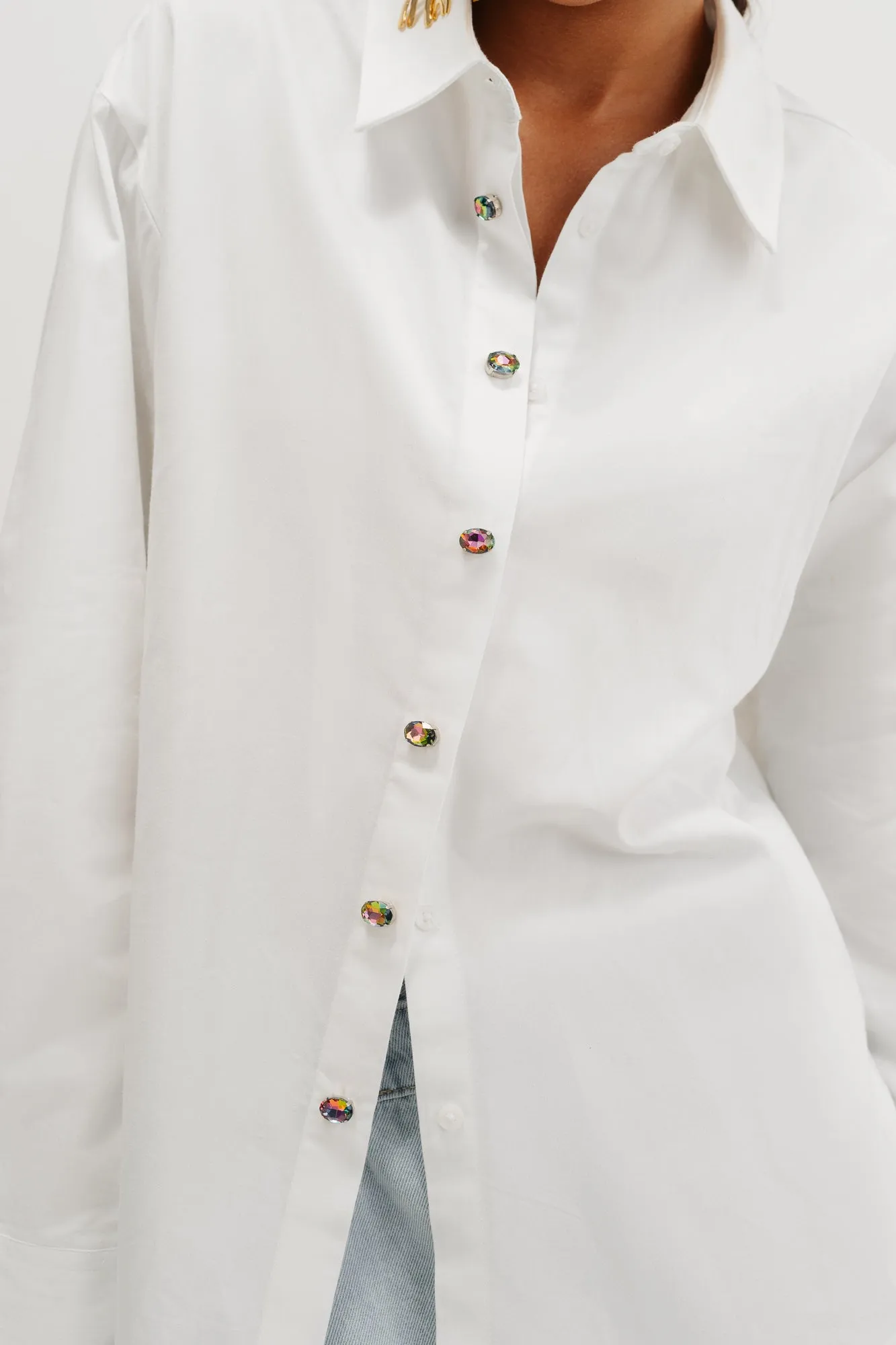 Embellised Button White Shirt