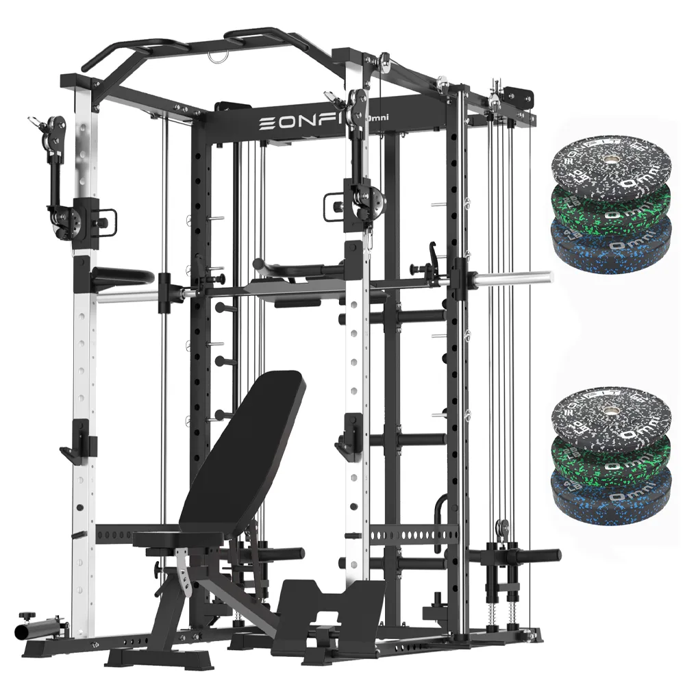 EonfitOmni® E5 Multi-Function Smith Machine with 360° Adjustable Free-Motion Arms Cable Crossover System and Squat Rack for Home Gym