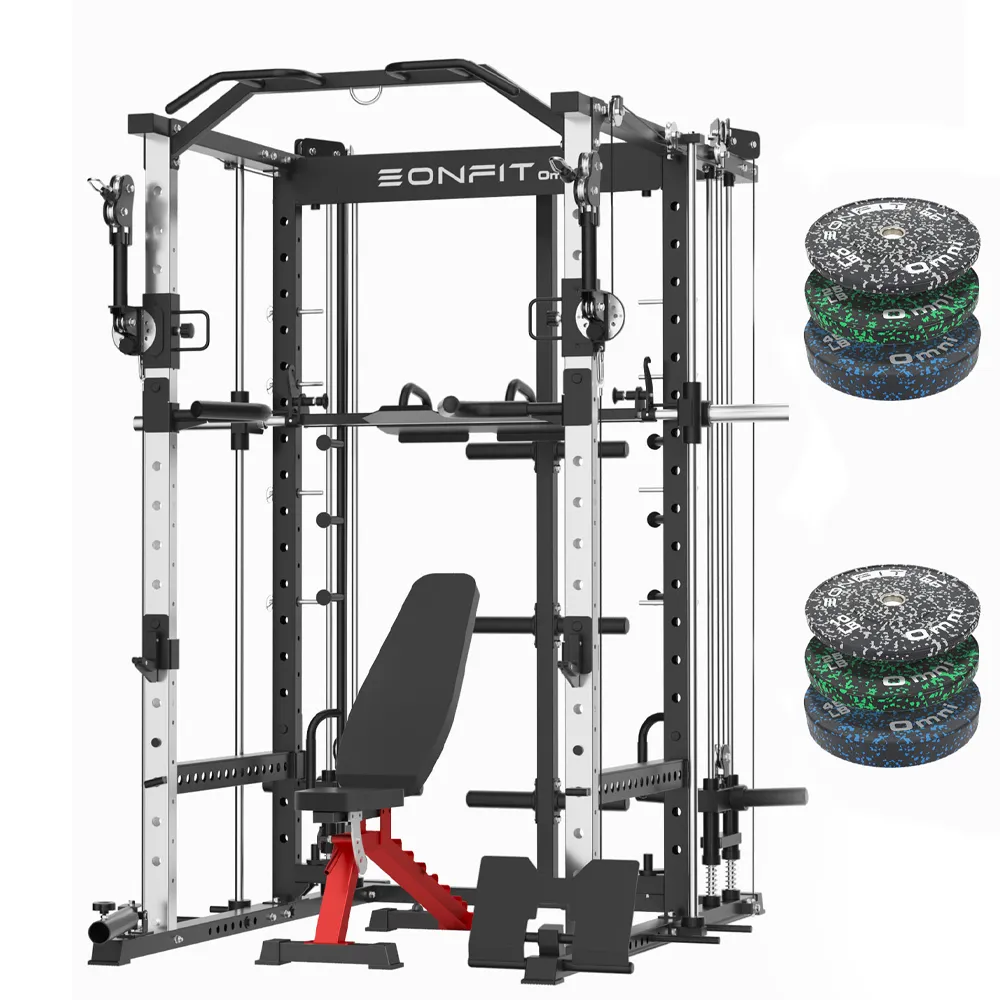 EonfitOmni® E5 Multi-Function Smith Machine with 360° Adjustable Free-Motion Arms Cable Crossover System and Squat Rack for Home Gym