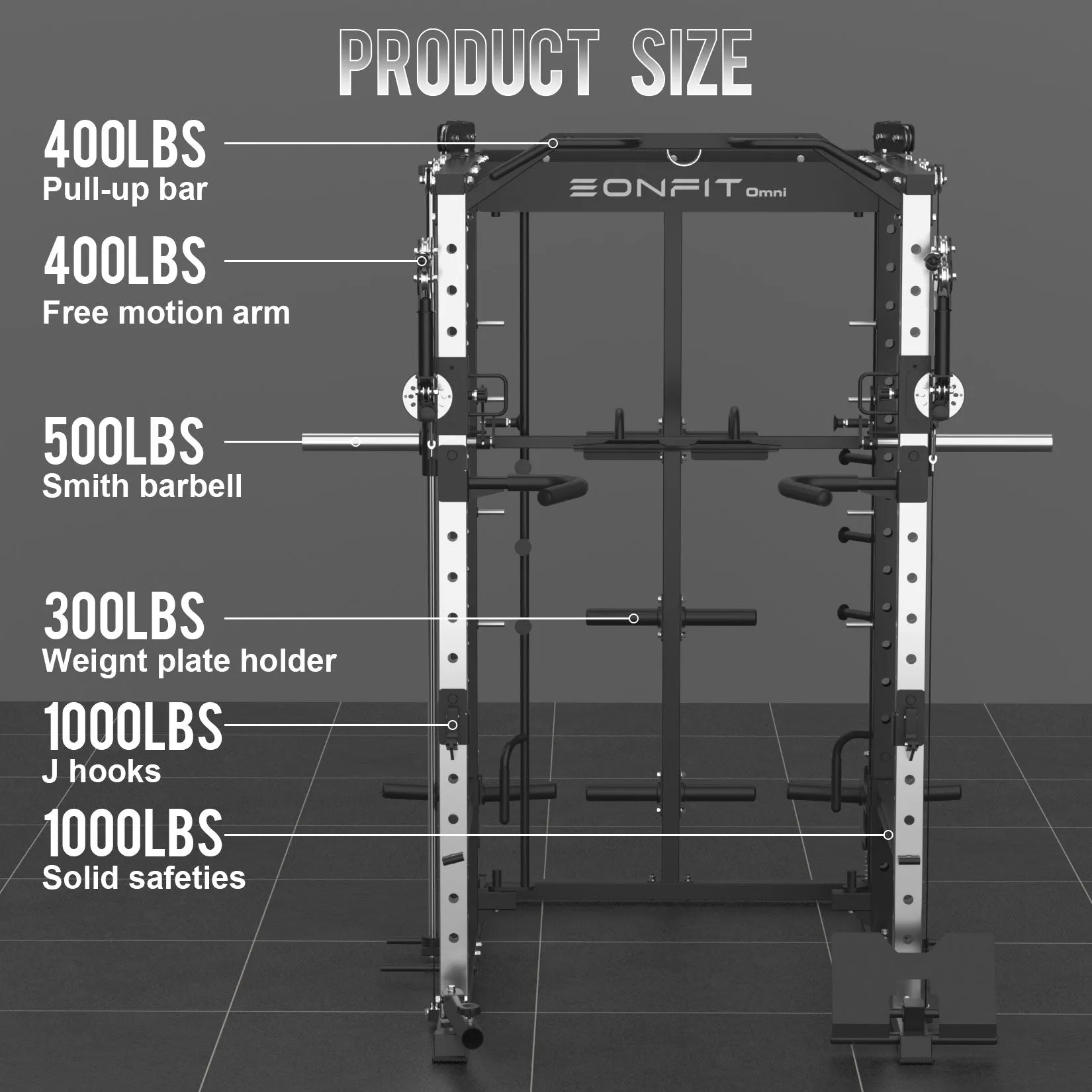 EonfitOmni® E5 Multi-Function Smith Machine with 360° Adjustable Free-Motion Arms Cable Crossover System and Squat Rack for Home Gym