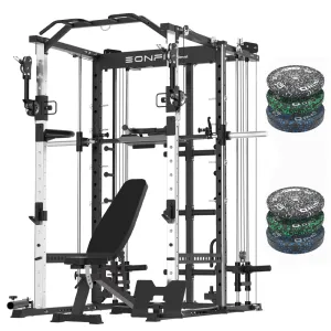 EonfitOmni® E5 Multi-Function Smith Machine with 360° Adjustable Free-Motion Arms Cable Crossover System and Squat Rack for Home Gym