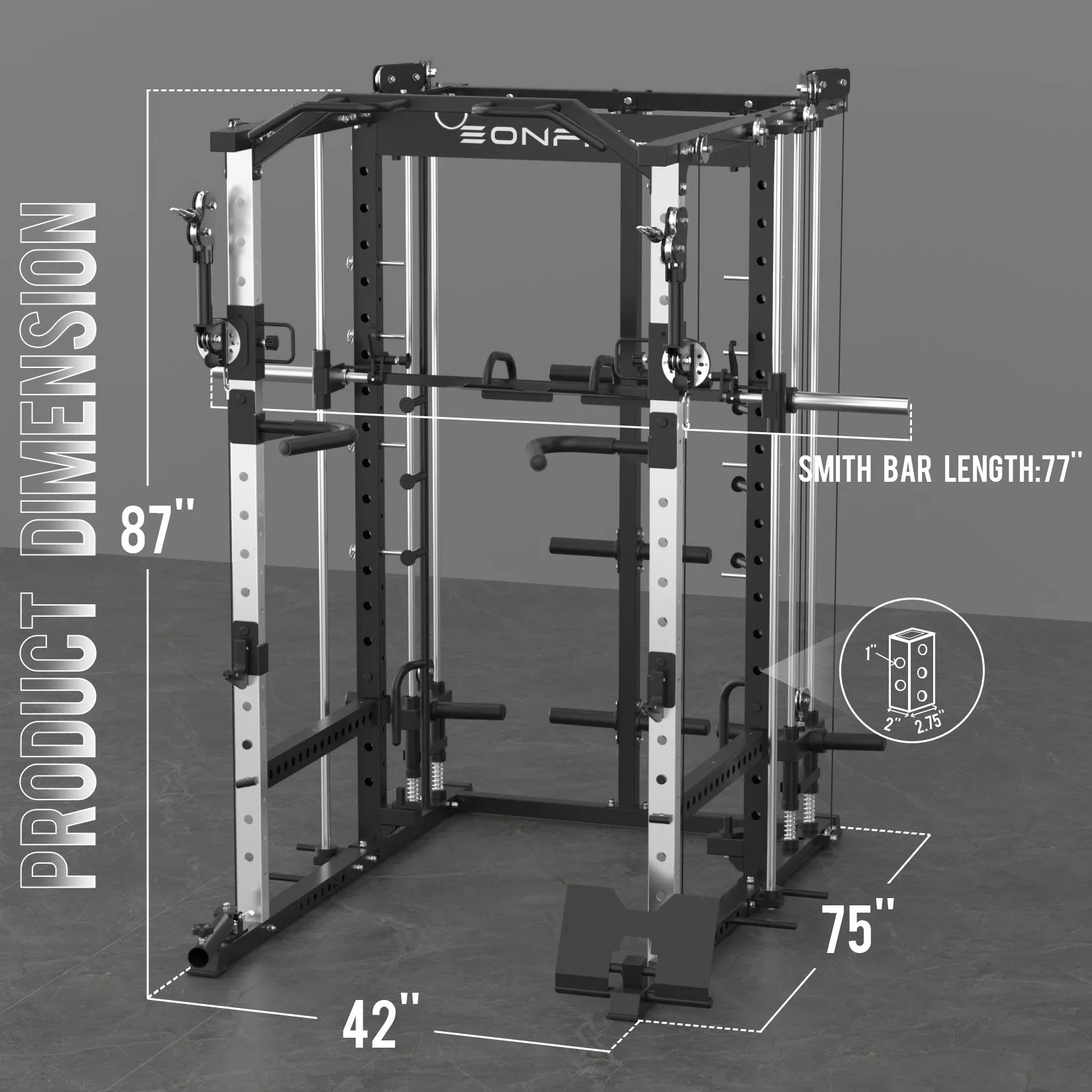 EonfitOmni® E5 Multi-Function Smith Machine with 360° Adjustable Free-Motion Arms Cable Crossover System and Squat Rack for Home Gym