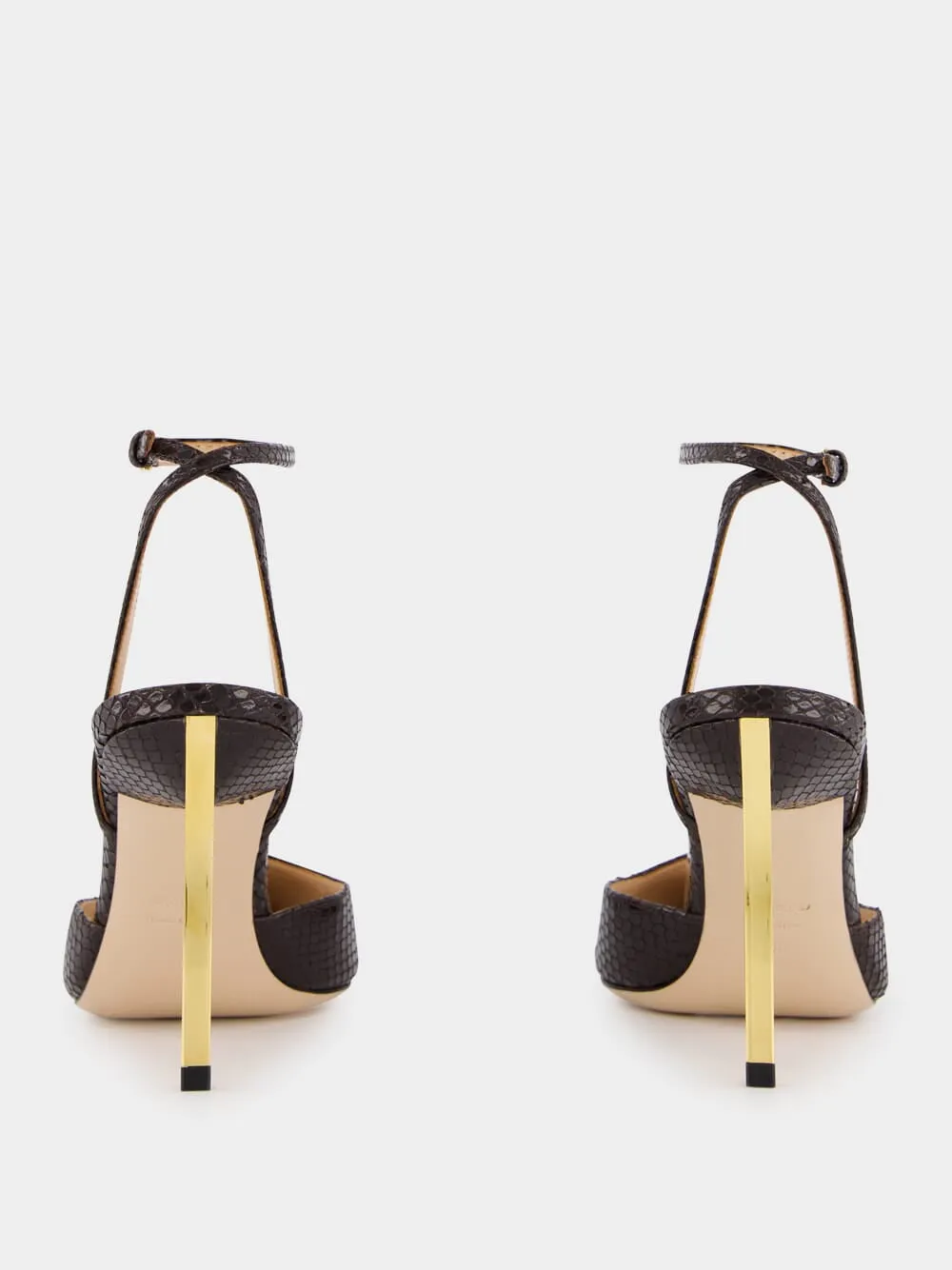 Espresso Python Glossy Slingback Pumps