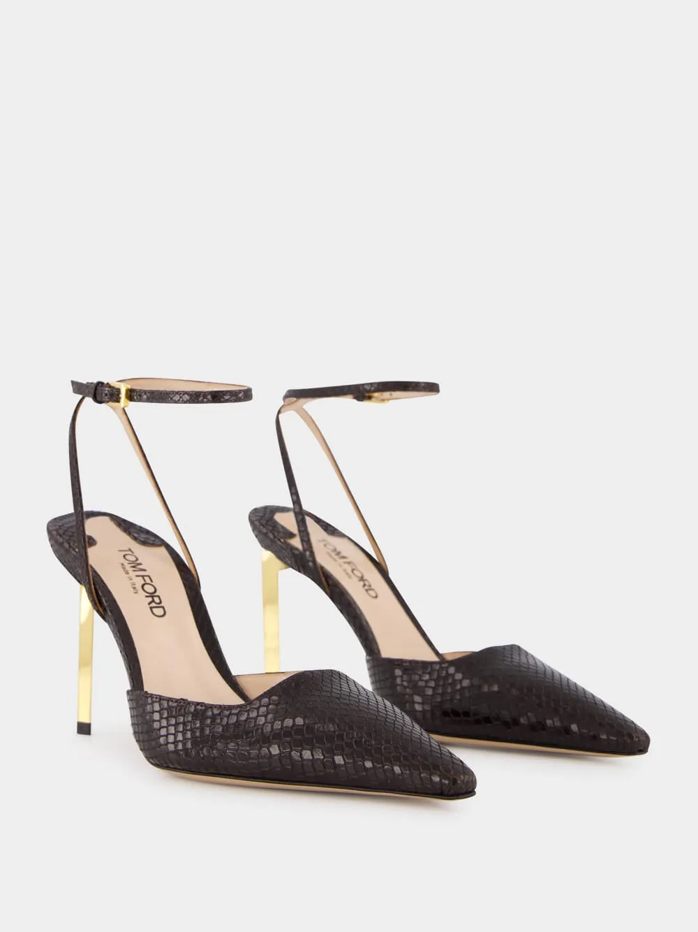Espresso Python Glossy Slingback Pumps