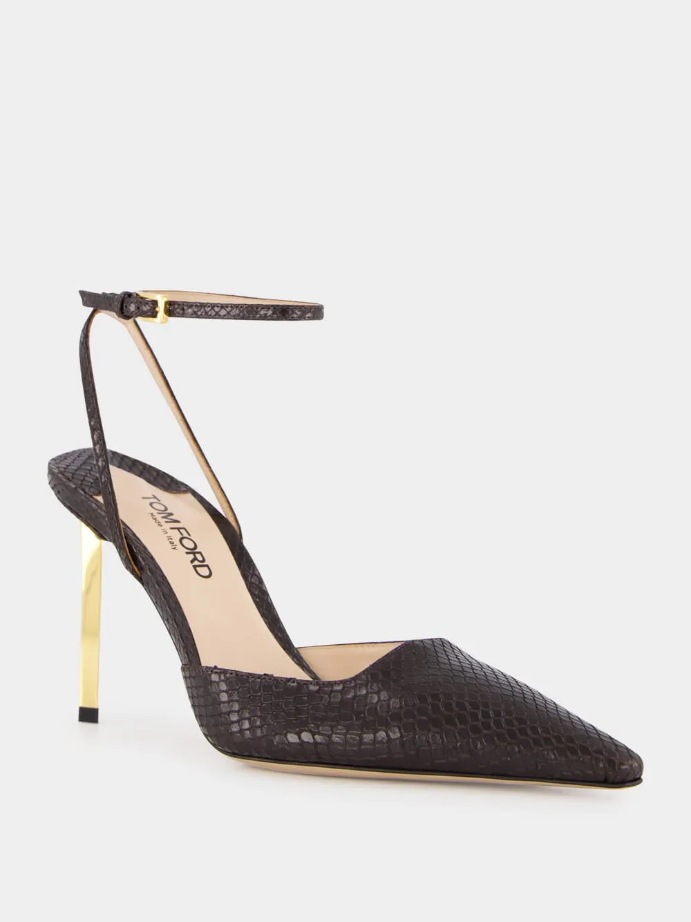 Espresso Python Glossy Slingback Pumps