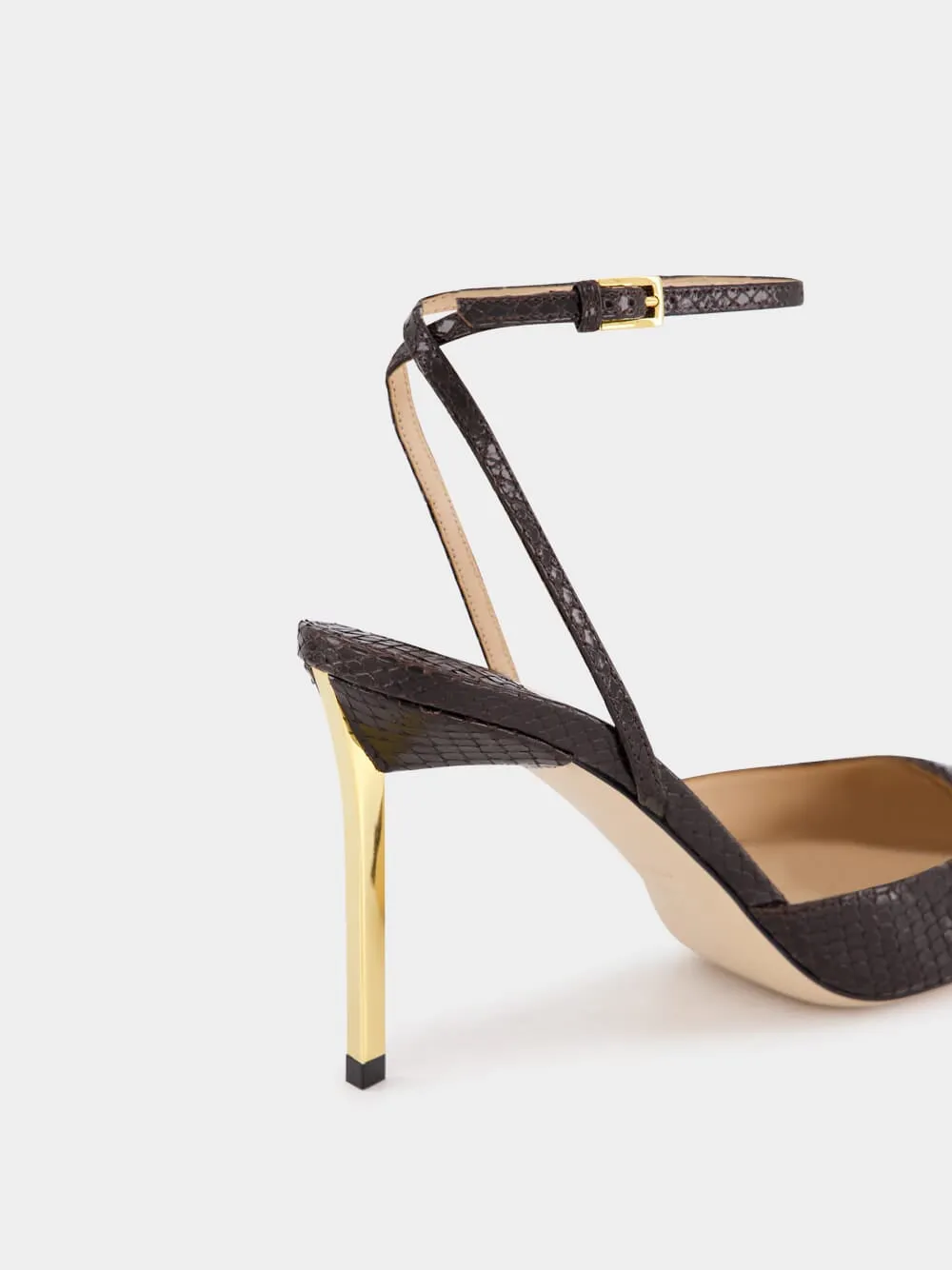 Espresso Python Glossy Slingback Pumps