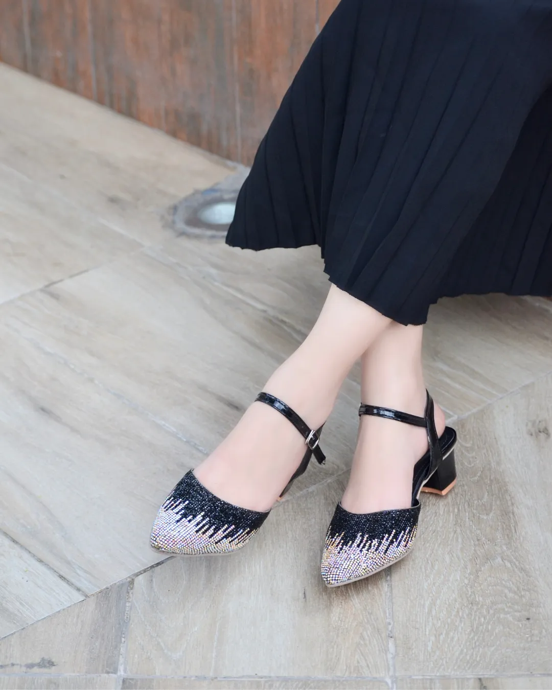 Evania Block Heel Pumps - Black