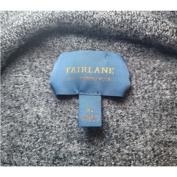 Fairlane 1/4 Zip Pullover Size XL Charcoal Cray Long Sleeve 100% Merino Wool