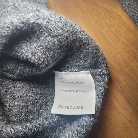 Fairlane 1/4 Zip Pullover Size XL Charcoal Cray Long Sleeve 100% Merino Wool