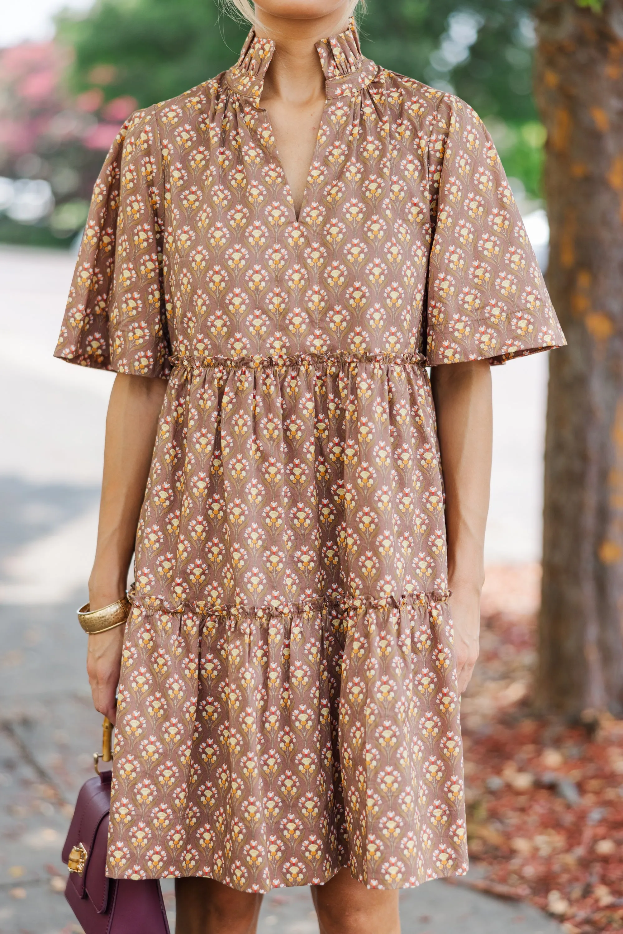Feeling Your Best Brown Medallion Dress