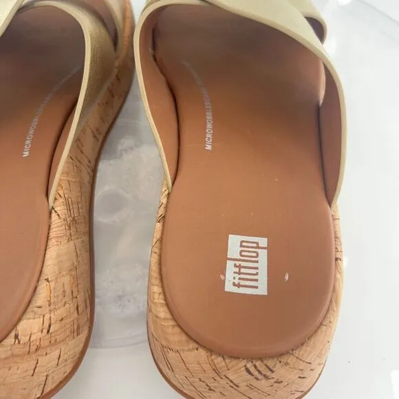 Fitflop Women F-Mode Sandal Sz 7.5 Gold Metallic Slide Flip Flop Flat Comfy Shoe