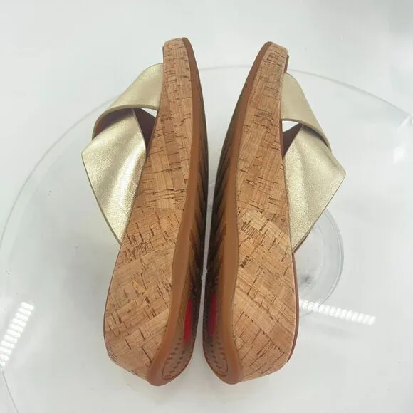 Fitflop Women F-Mode Sandal Sz 7.5 Gold Metallic Slide Flip Flop Flat Comfy Shoe