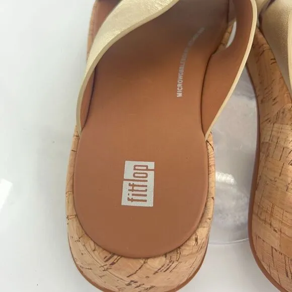 Fitflop Women F-Mode Sandal Sz 7.5 Gold Metallic Slide Flip Flop Flat Comfy Shoe