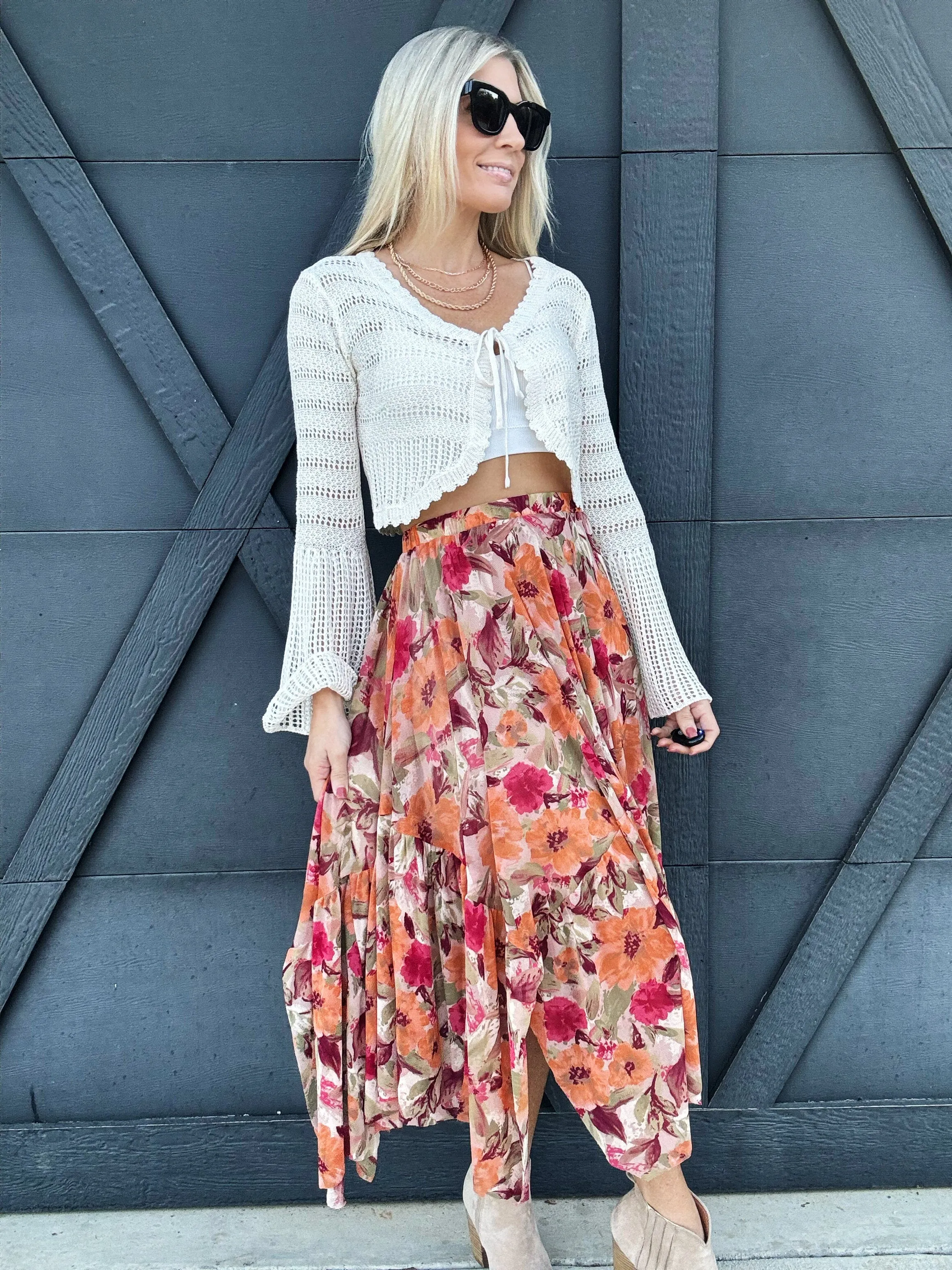 Floral Printed Mesh Ballerina Skirt In Khaki Olive