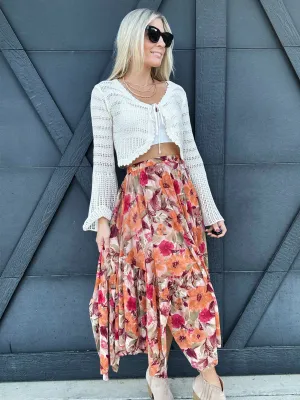 Floral Printed Mesh Ballerina Skirt In Khaki Olive