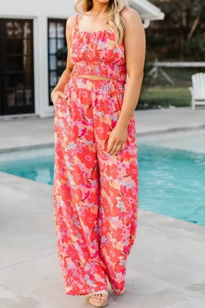 Floral Two-Piece Set: Cropped Top & Wide Leg Pants