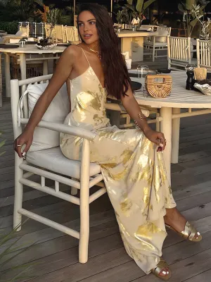 Flowing Metallic Accent Gown