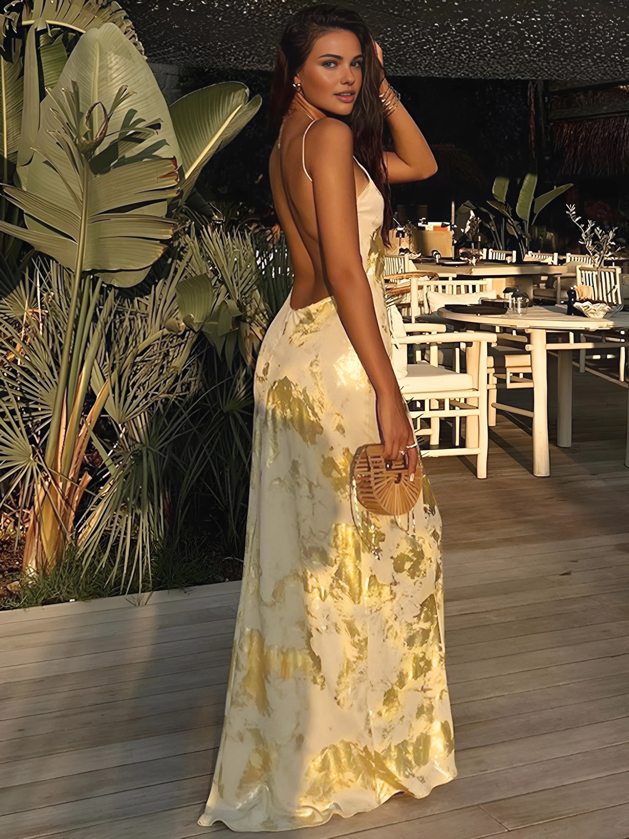 Flowing Metallic Accent Gown