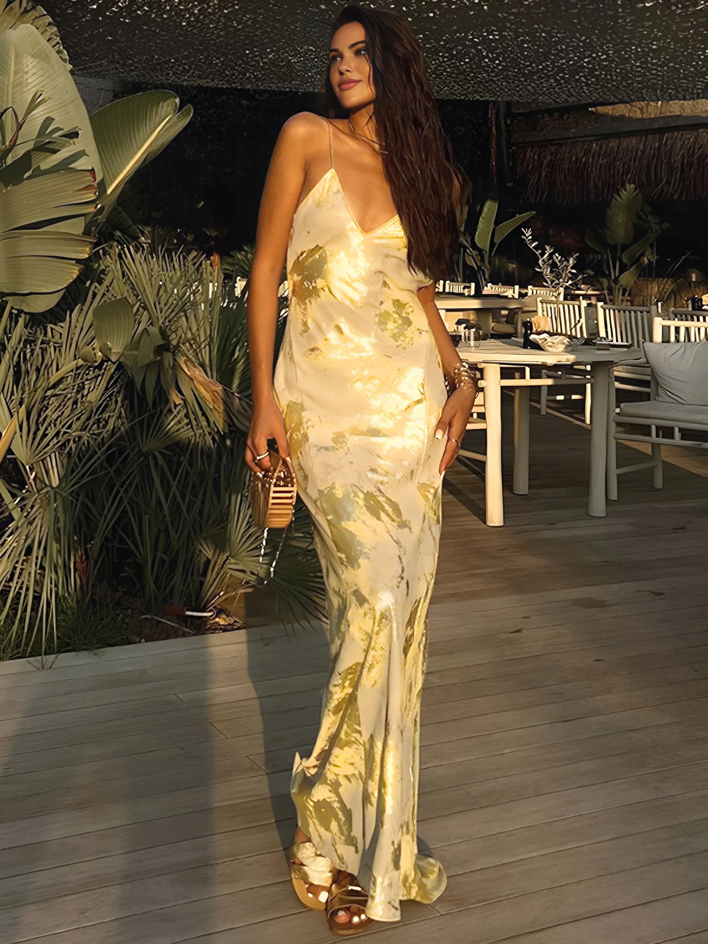 Flowing Metallic Accent Gown