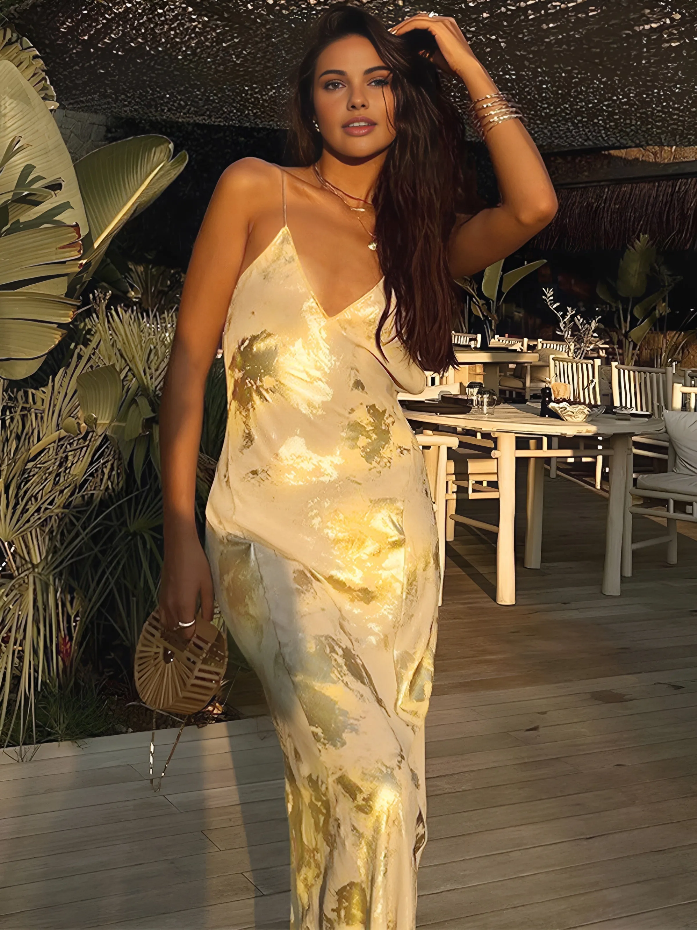 Flowing Metallic Accent Gown
