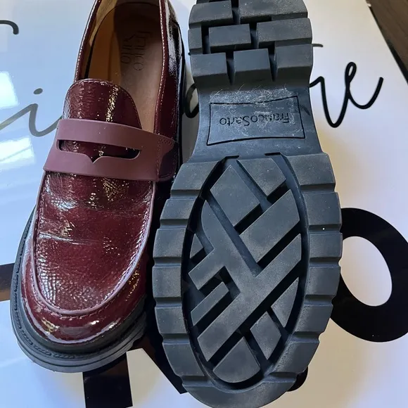 Franco Sarto Balin Burgundy Patent Lug Sole Penny Loafer Size 9 New $40