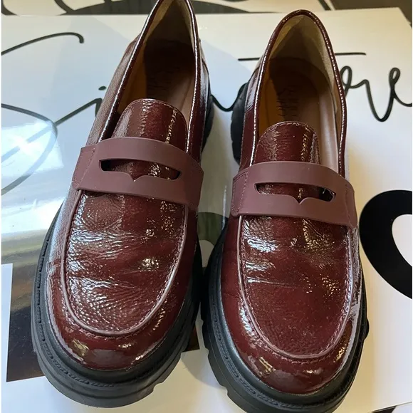 Franco Sarto Balin Burgundy Patent Lug Sole Penny Loafer Size 9 New $40