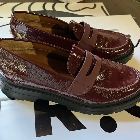 Franco Sarto Balin Burgundy Patent Lug Sole Penny Loafer Size 9 New $40