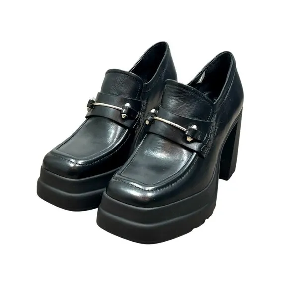 Free People Double Stack Platform Loafer Black Size 38.5