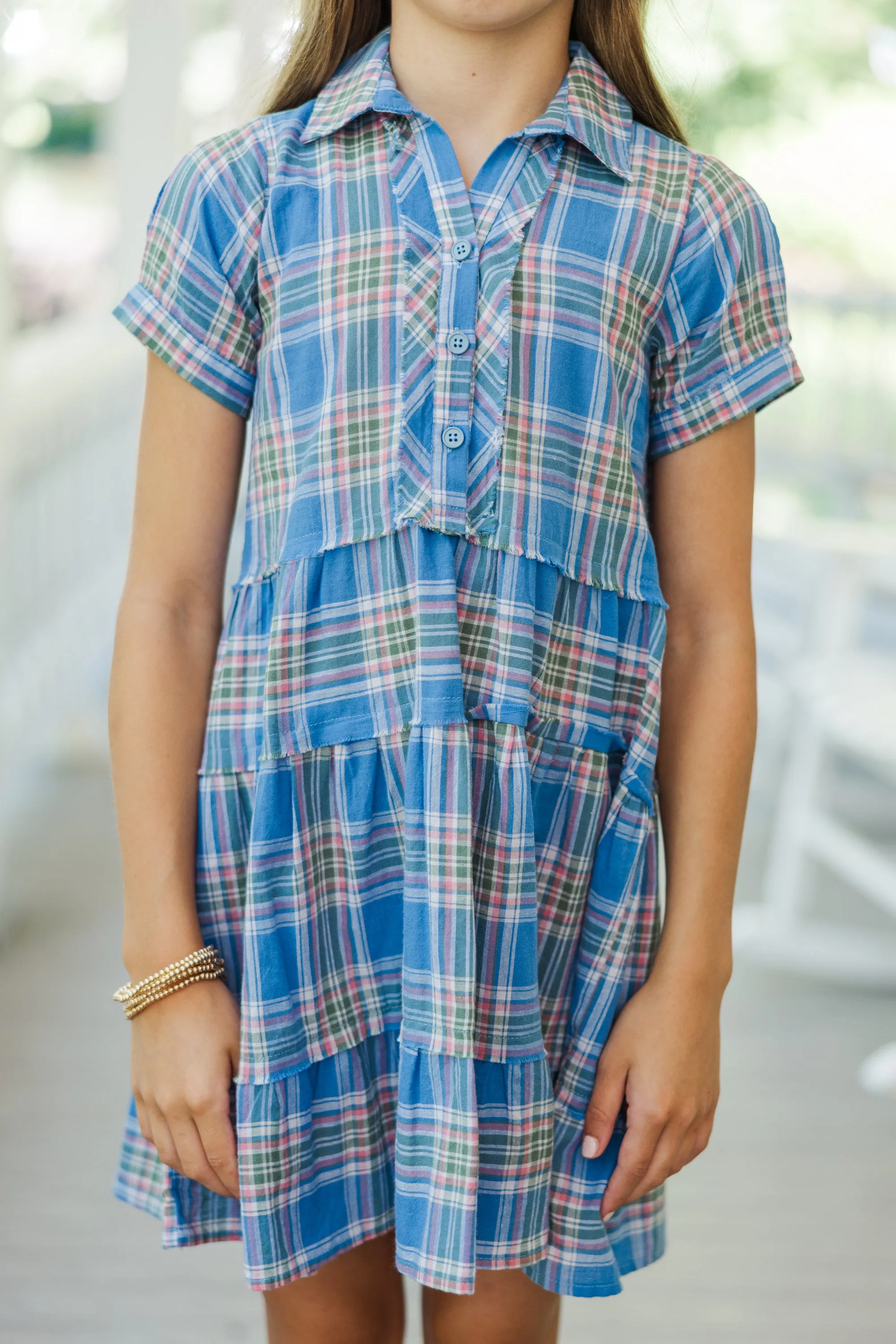 Girls: All You Need To Hear Blue Plaid Babydoll Dress