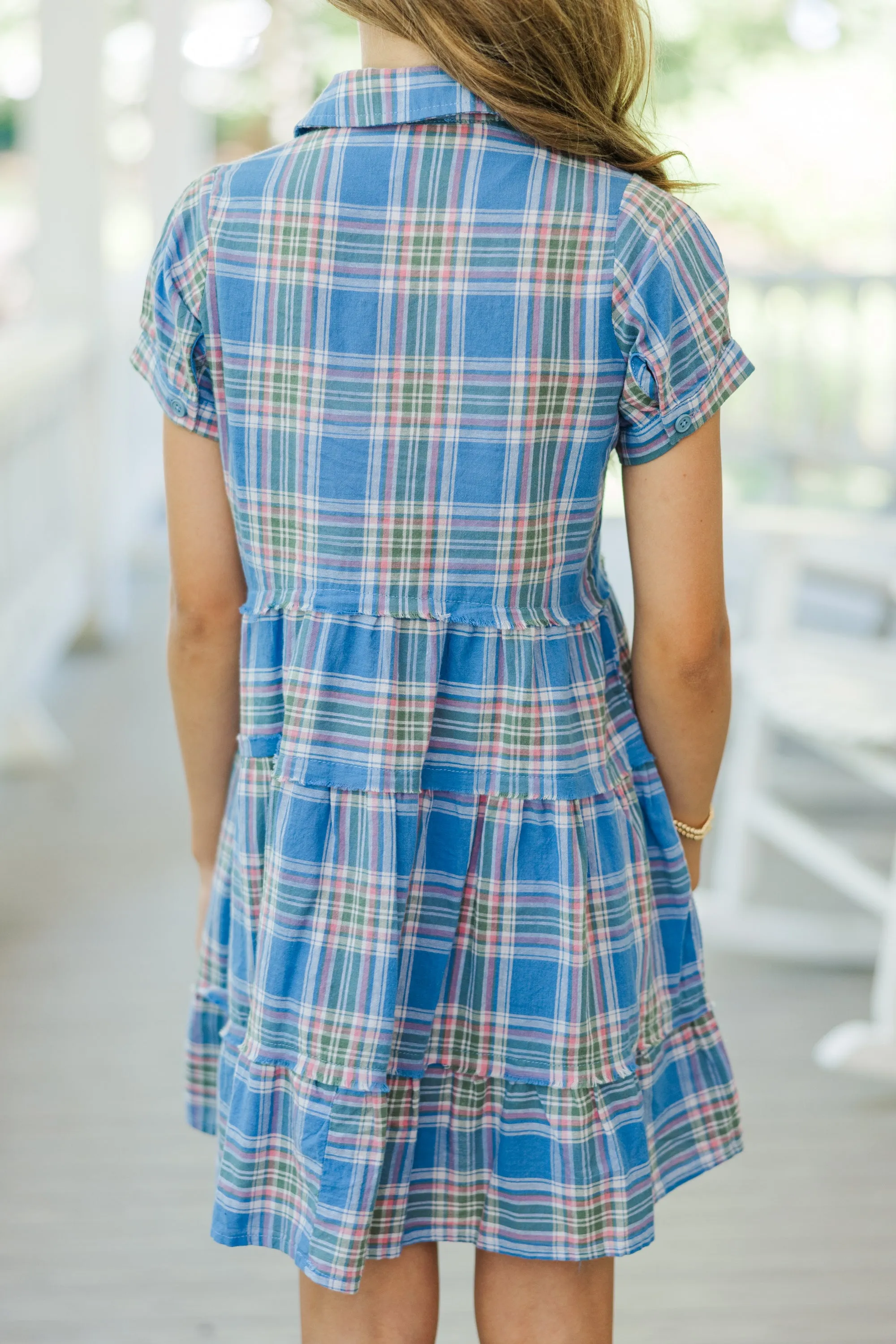 Girls: All You Need To Hear Blue Plaid Babydoll Dress