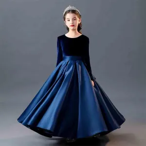 Girls gold velvet long-sleeved princess dress carnival banquet host elegant evening dress