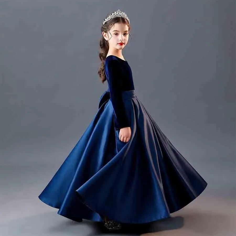 Girls gold velvet long-sleeved princess dress carnival banquet host elegant evening dress