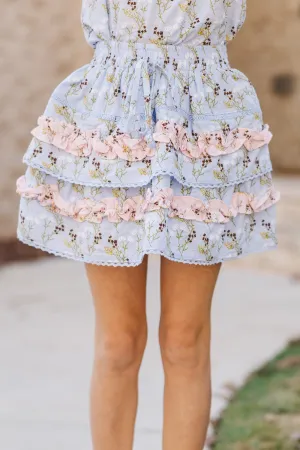 Girls: Let It Be Light Blue Ditsy Floral Skort
