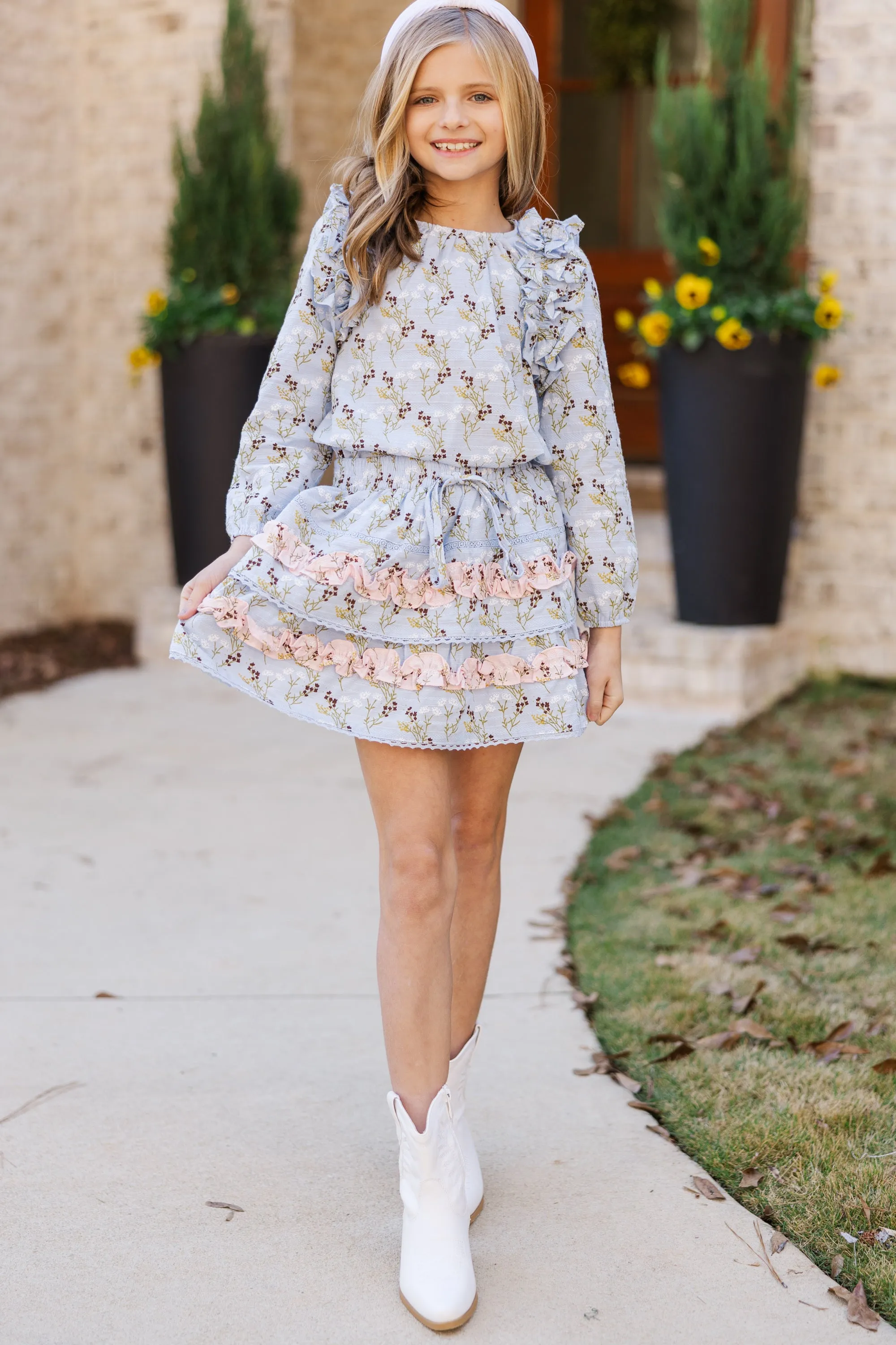 Girls: Let It Be Light Blue Ditsy Floral Skort