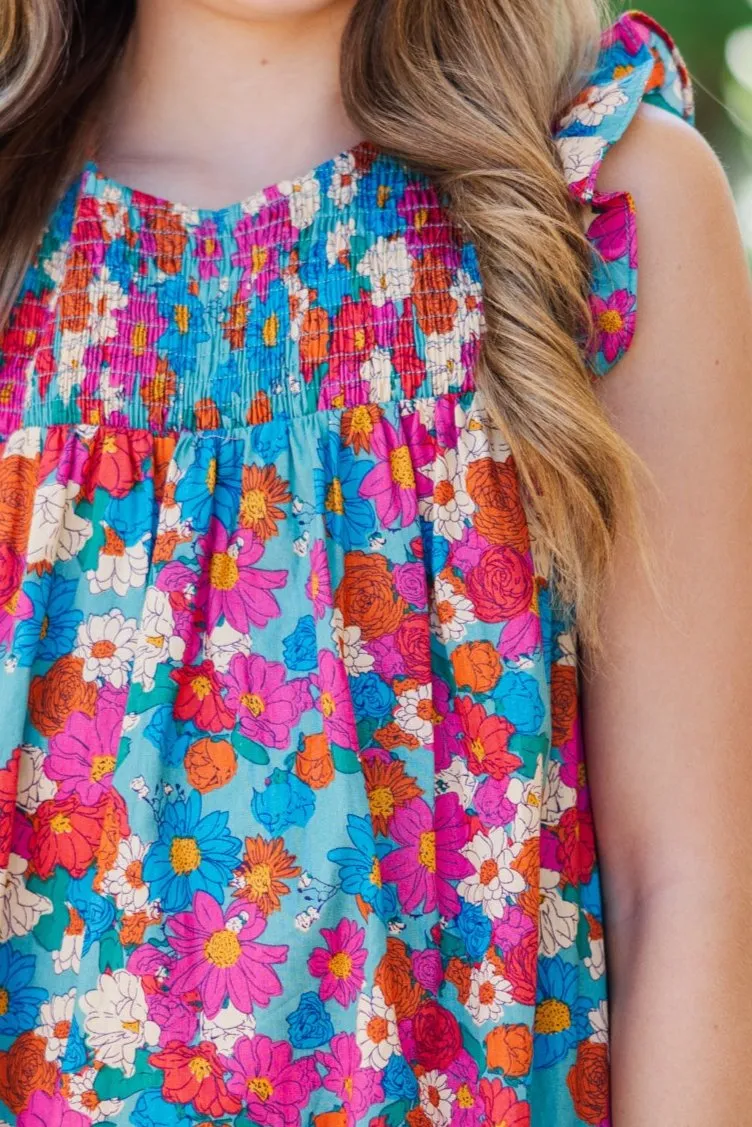 Girls: Longing For Fun Pink Floral Ruffled Dress