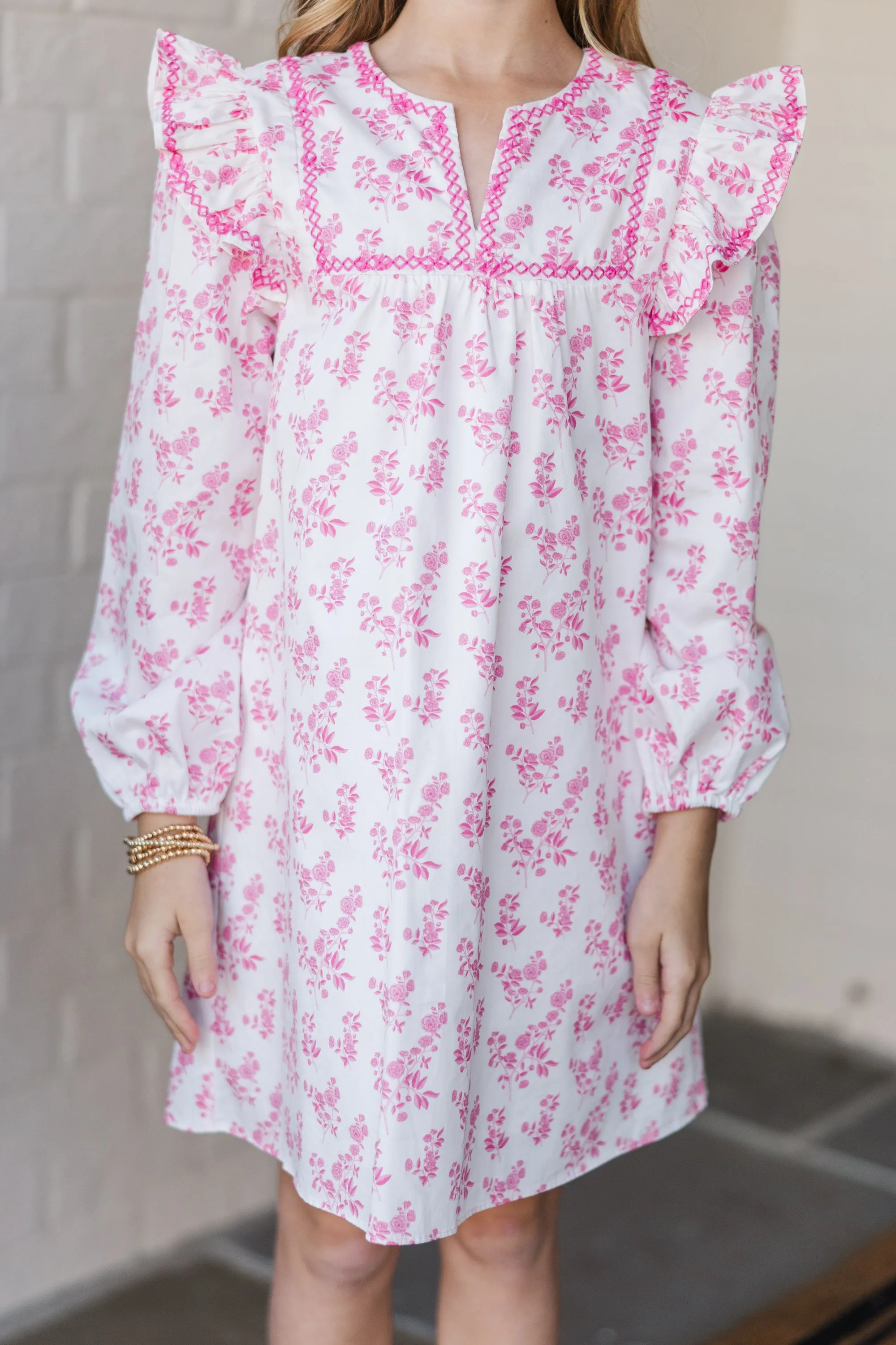 Girls: See It Through Fuchsia Toile Babydoll Dress