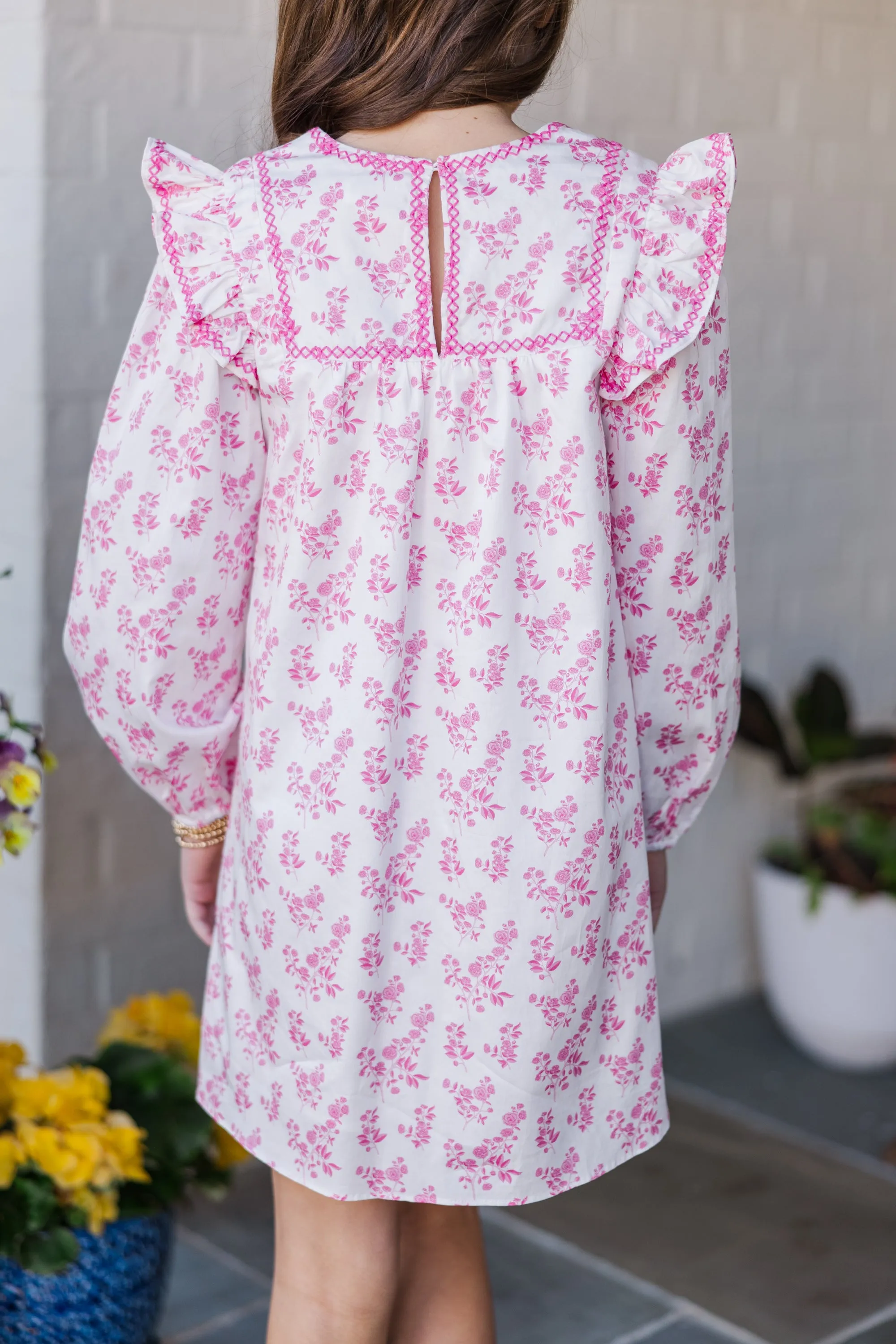 Girls: See It Through Fuchsia Toile Babydoll Dress
