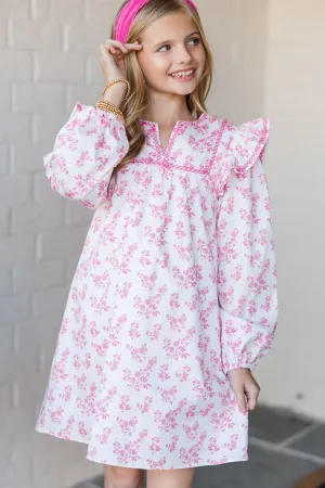Girls: See It Through Fuchsia Toile Babydoll Dress