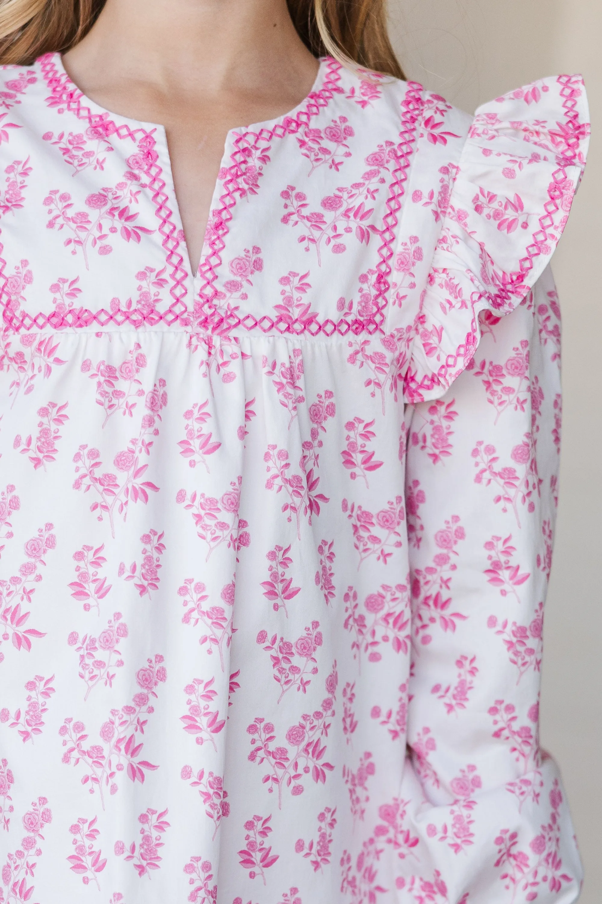 Girls: See It Through Fuchsia Toile Babydoll Dress
