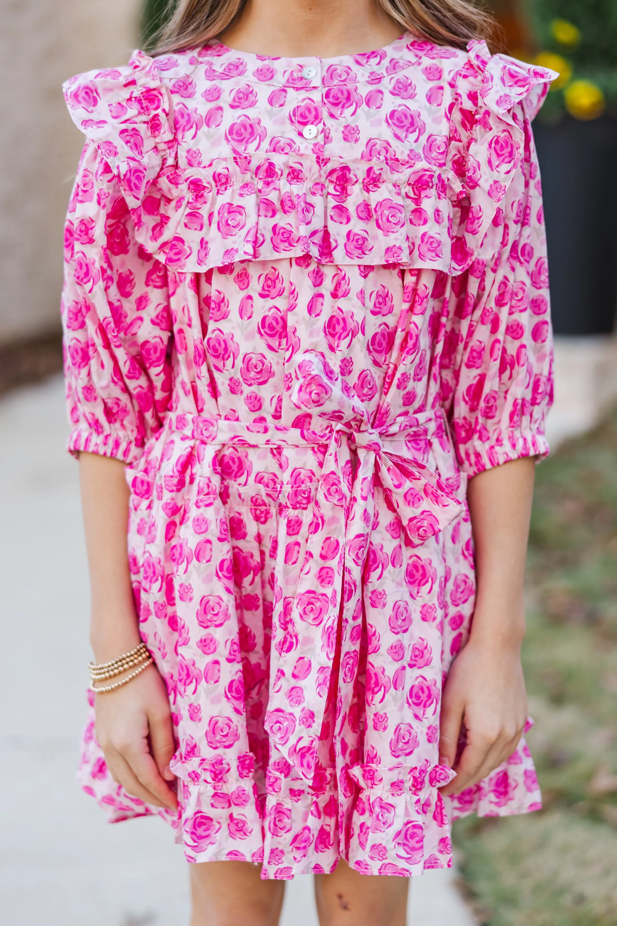 Girls: The Juliana Pink Floral Dress
