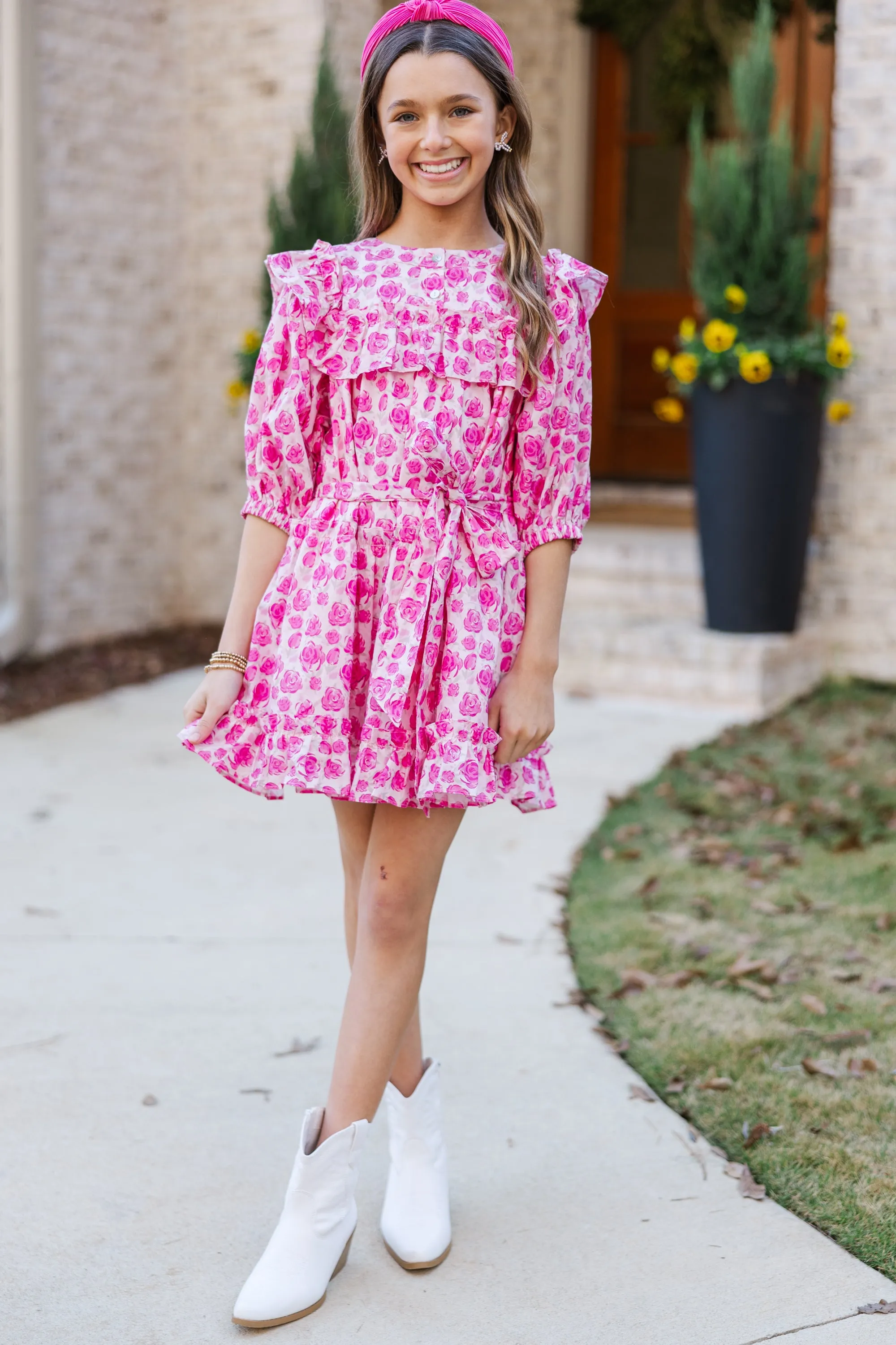 Girls: The Juliana Pink Floral Dress