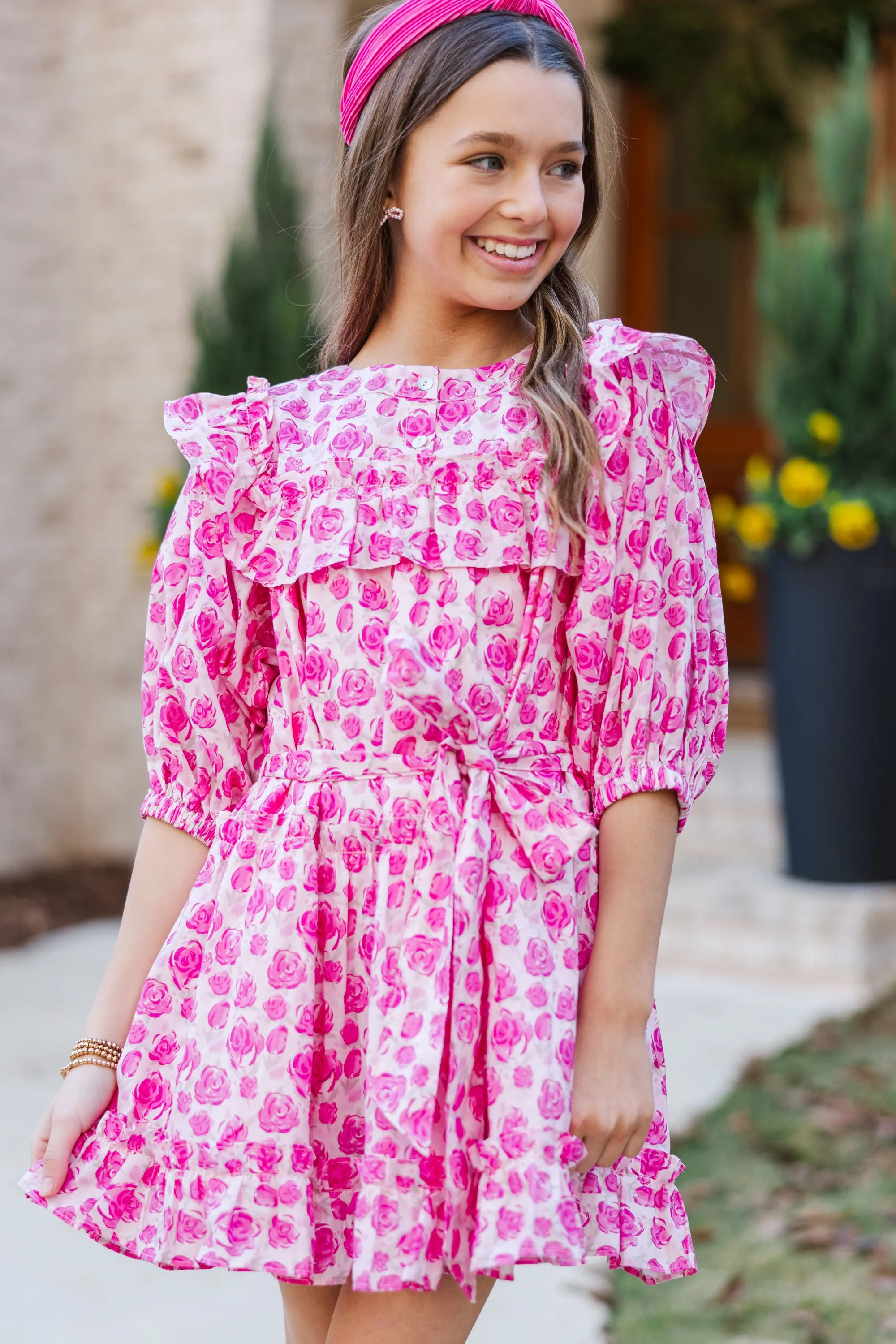 Girls: The Juliana Pink Floral Dress